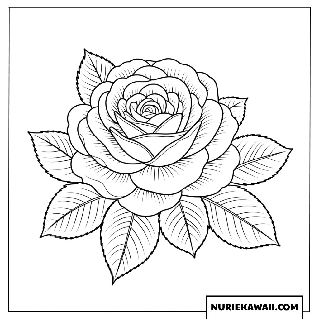 冬の薔薇の花の塗り絵