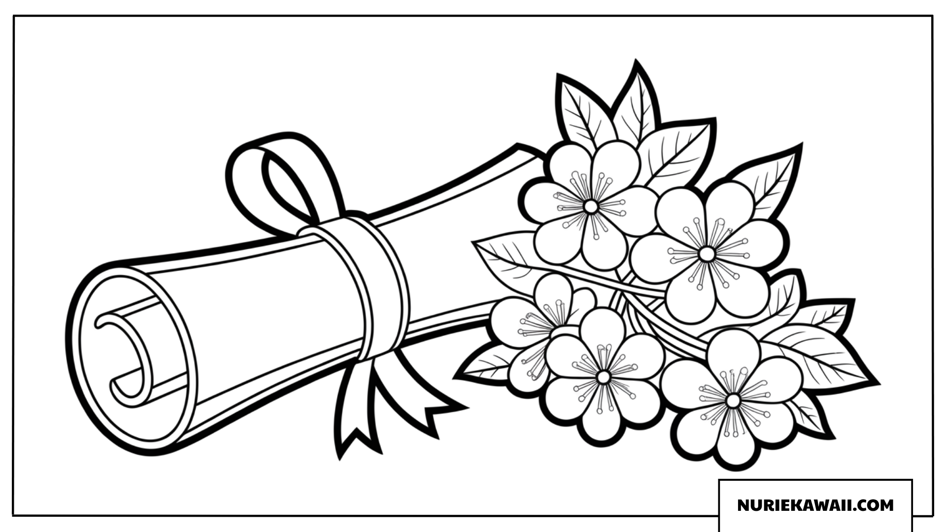 卒業証書と桜の塗り絵