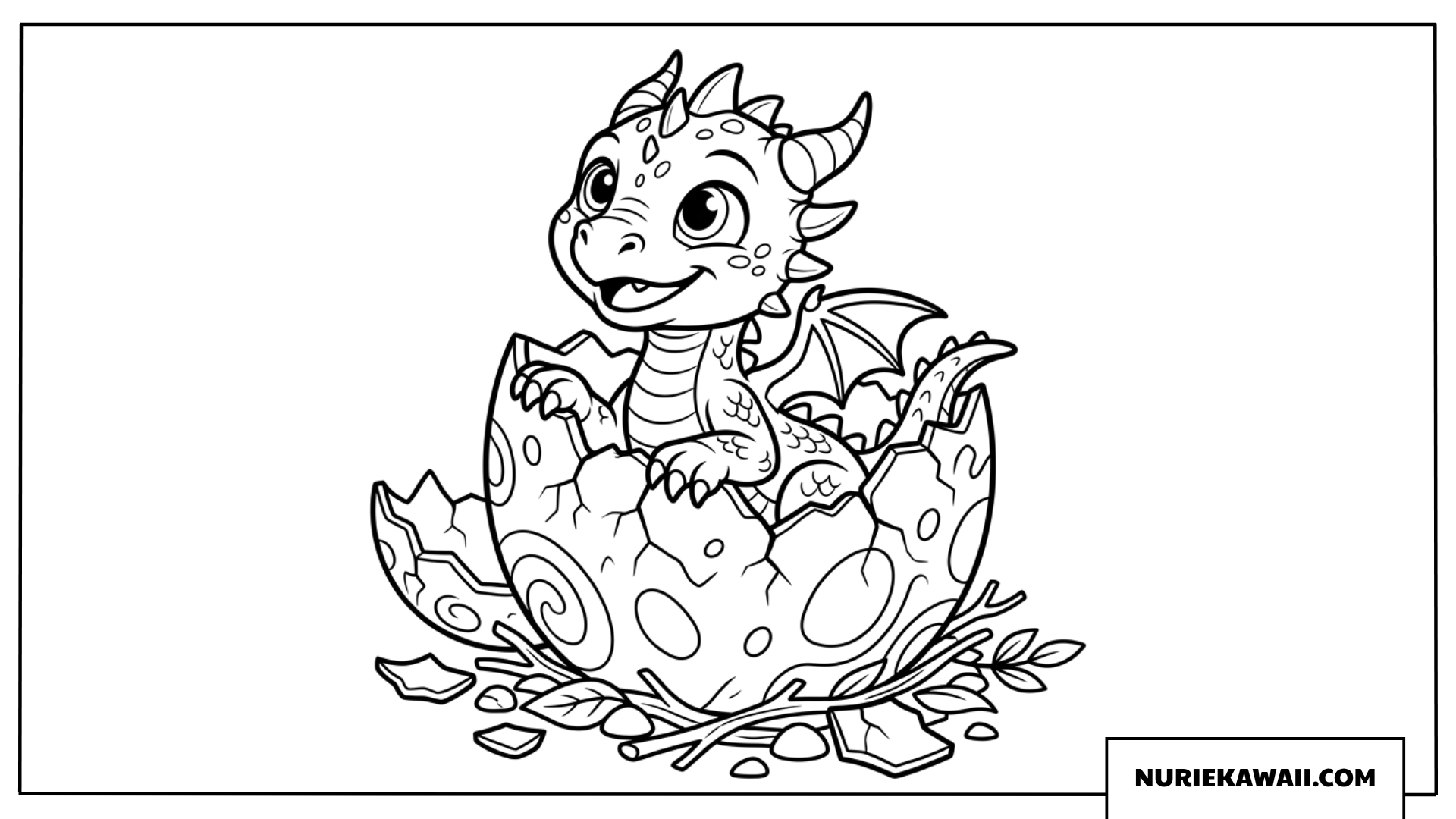 卵から元気に飛び出すベビードラゴン塗り絵