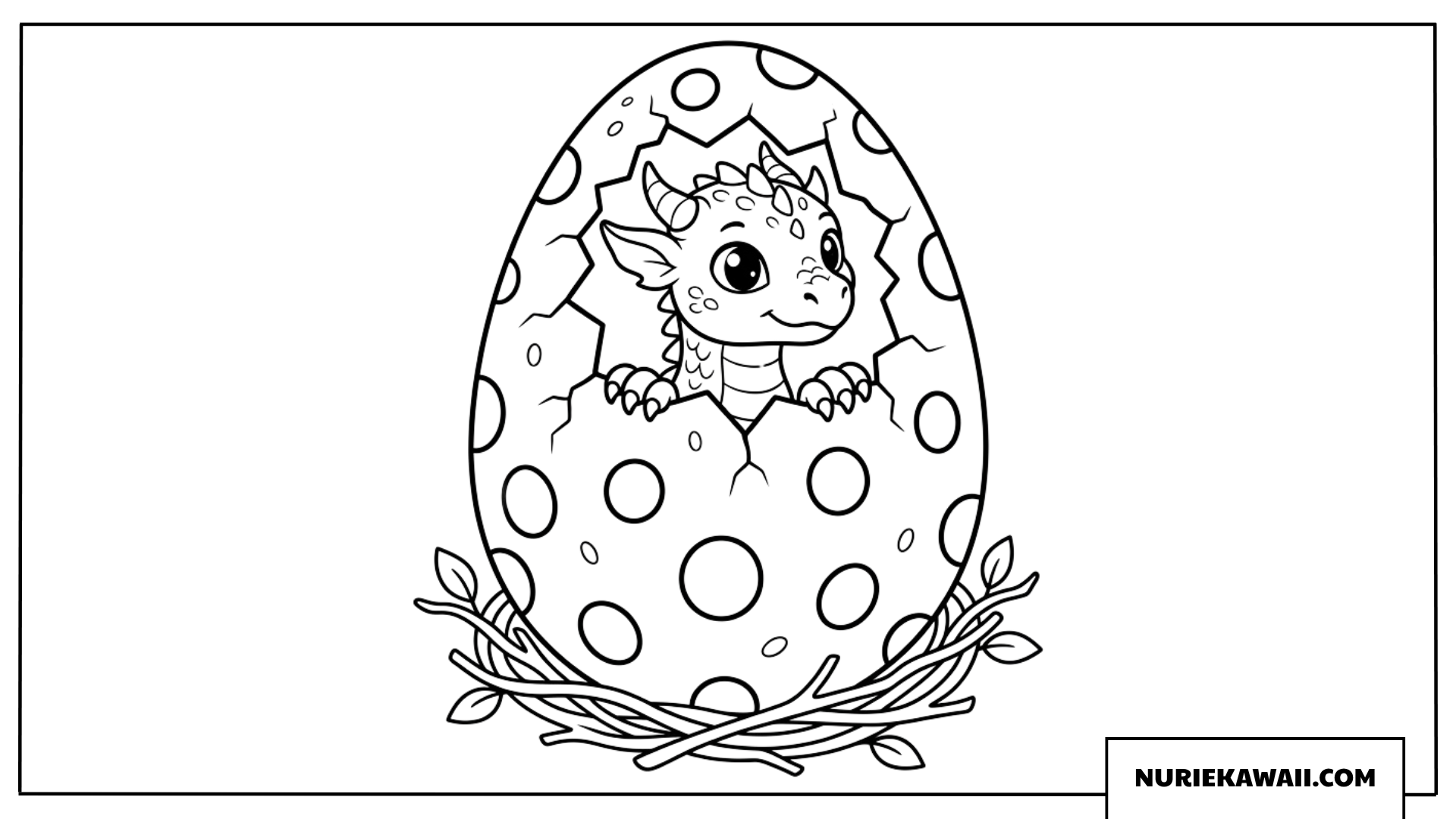卵から顔をのぞかせるかわいい子ドラゴンの塗り絵