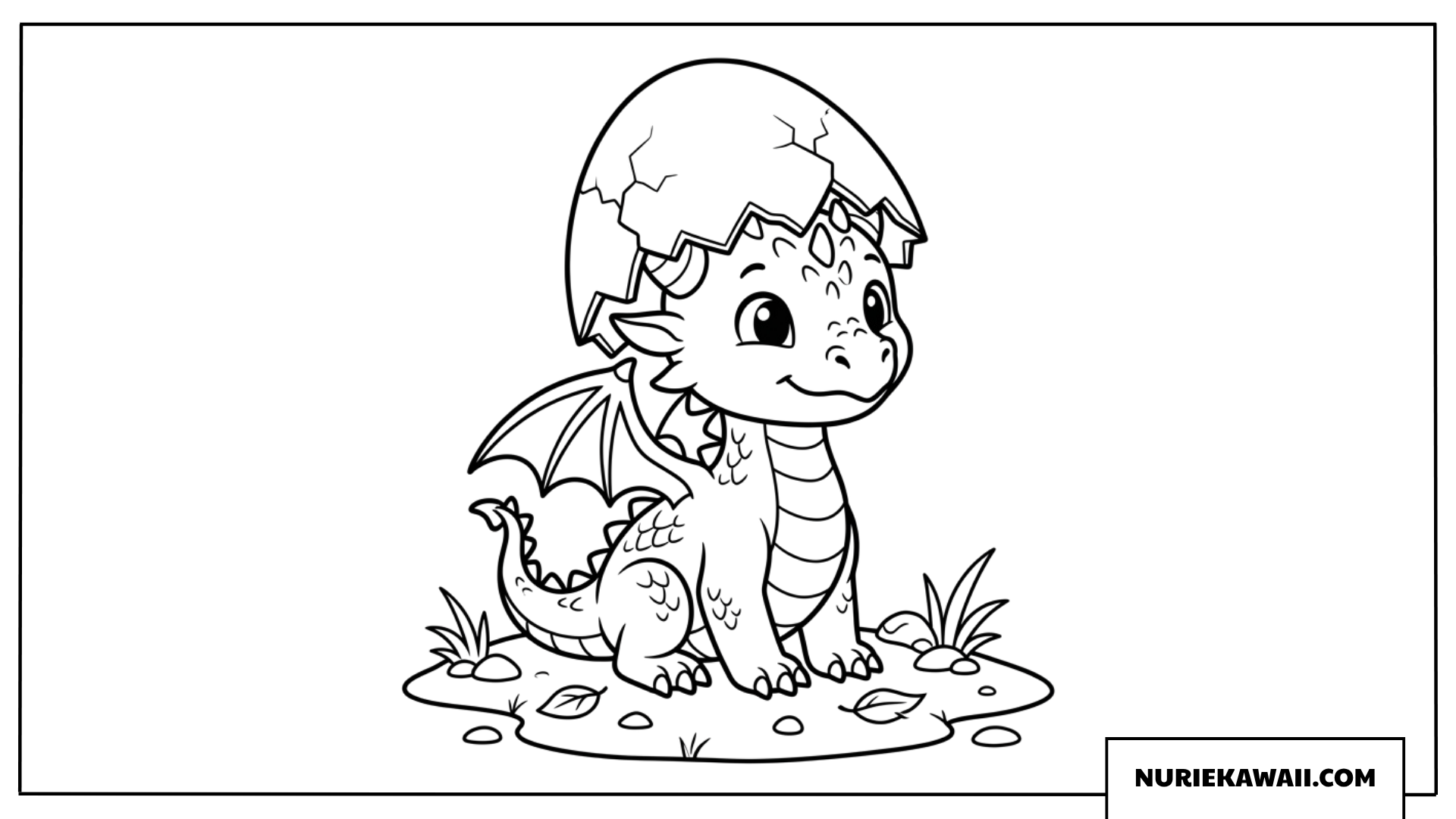 卵の殻の帽子をかぶった可愛いドラゴン塗り絵