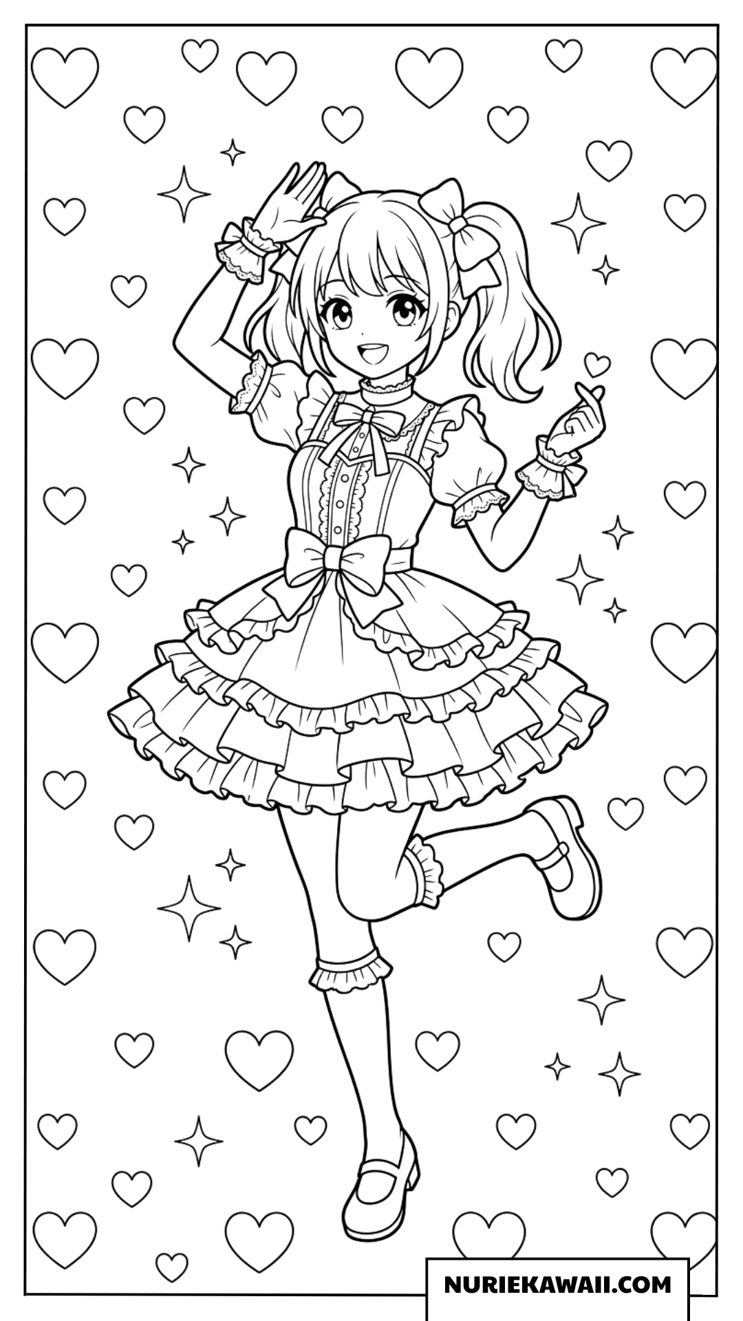 可愛いロリータファッションのアイドル女の子塗り絵