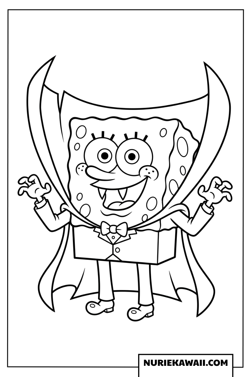吸血鬼に変装したスポンジボブの塗り絵