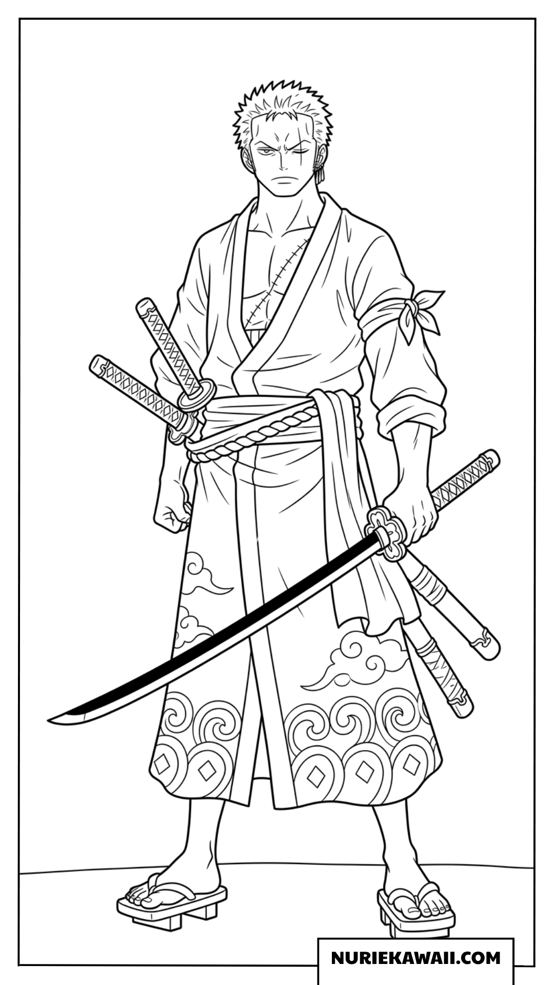 和装姿のゾロのかっこいい塗り絵