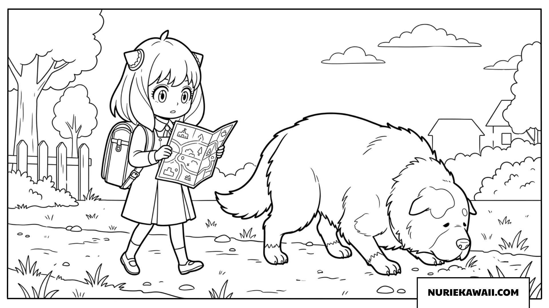 地図を持ってボンドと手がかりを探すアーニャの塗り絵