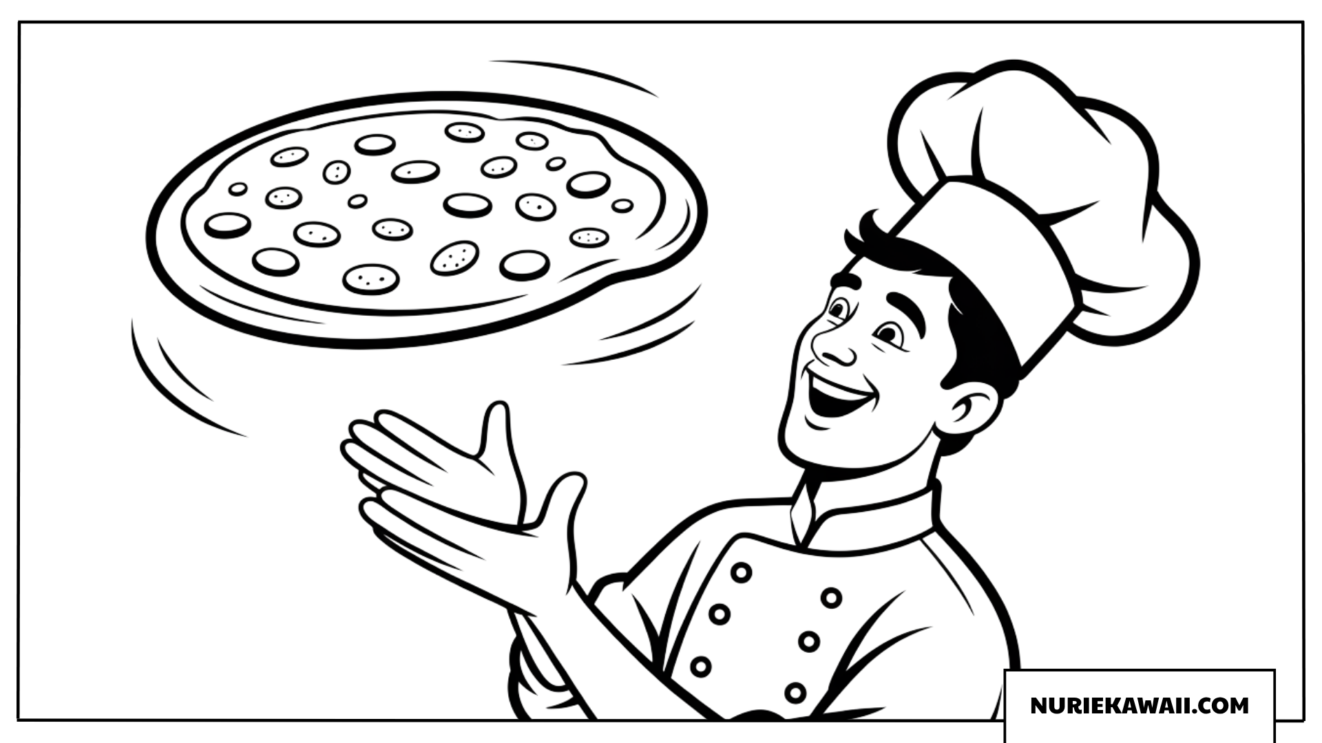 塗り絵 ピザを華麗に回す楽しいシェフ