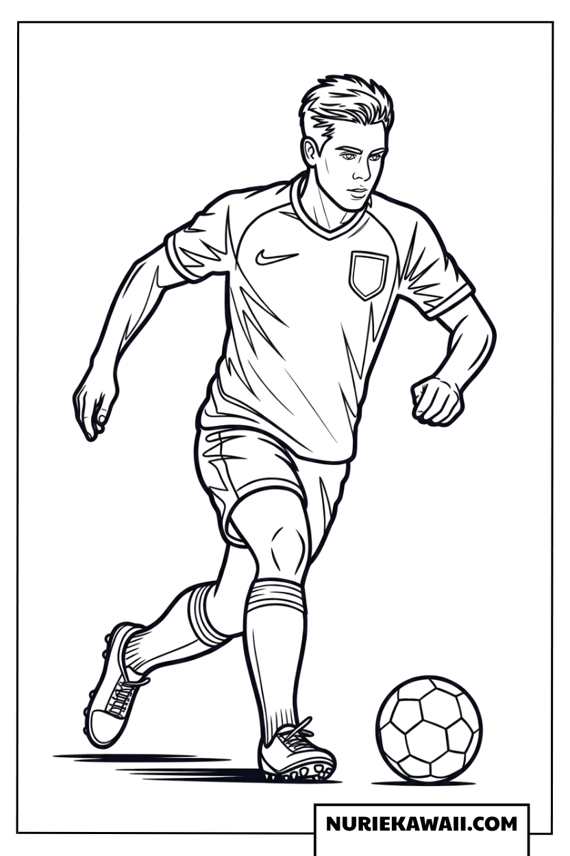 塗り絵 サッカーボールをドリブルする選手