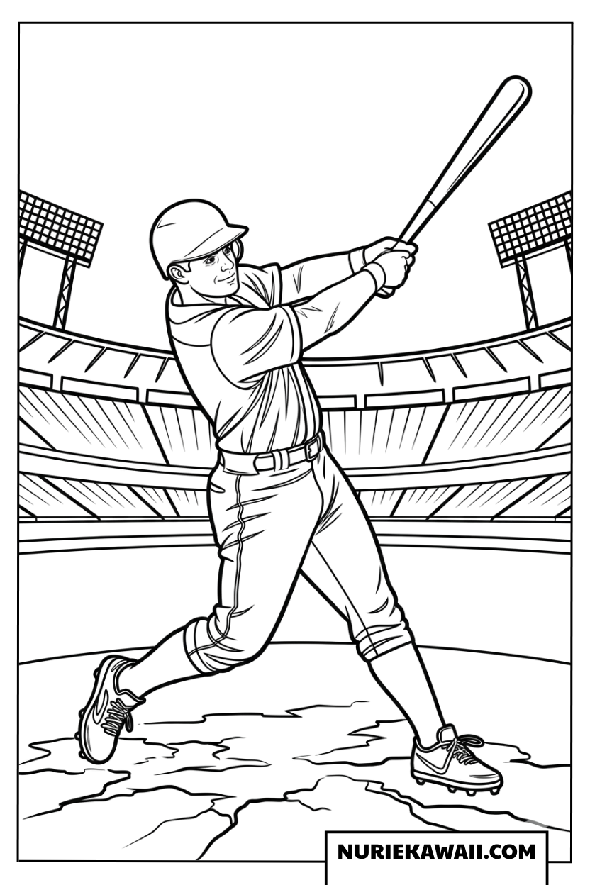塗り絵 バットで打つ野球選手