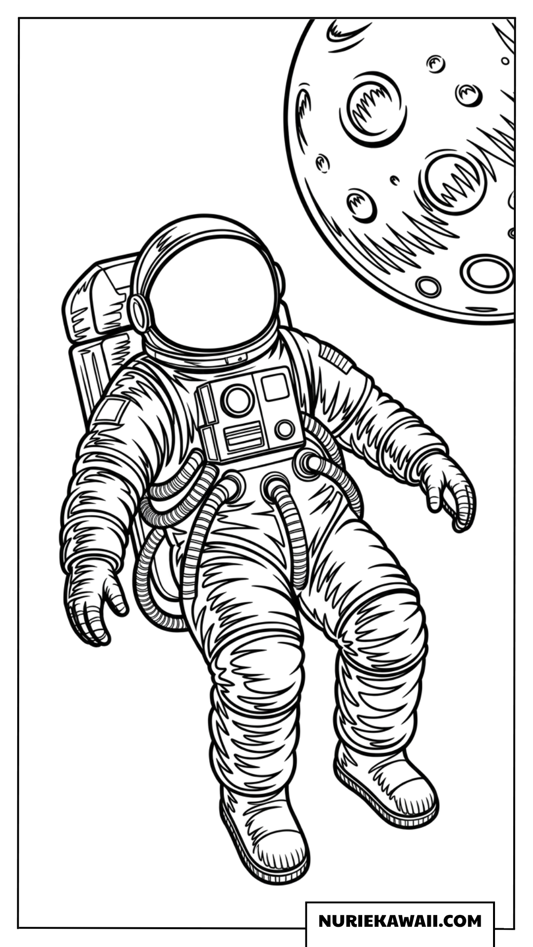 塗り絵 宇宙を浮遊する宇宙飛行士