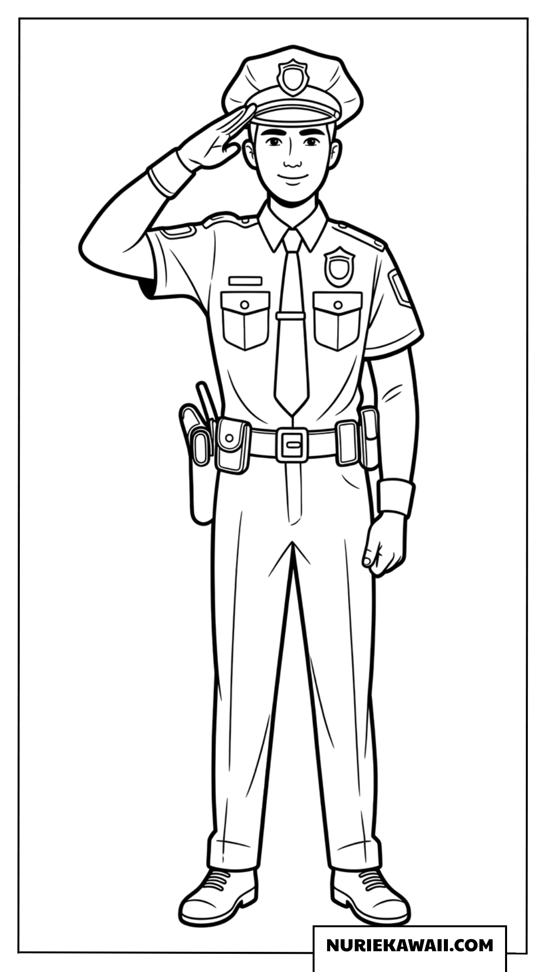 塗り絵 敬礼する制服の警察官