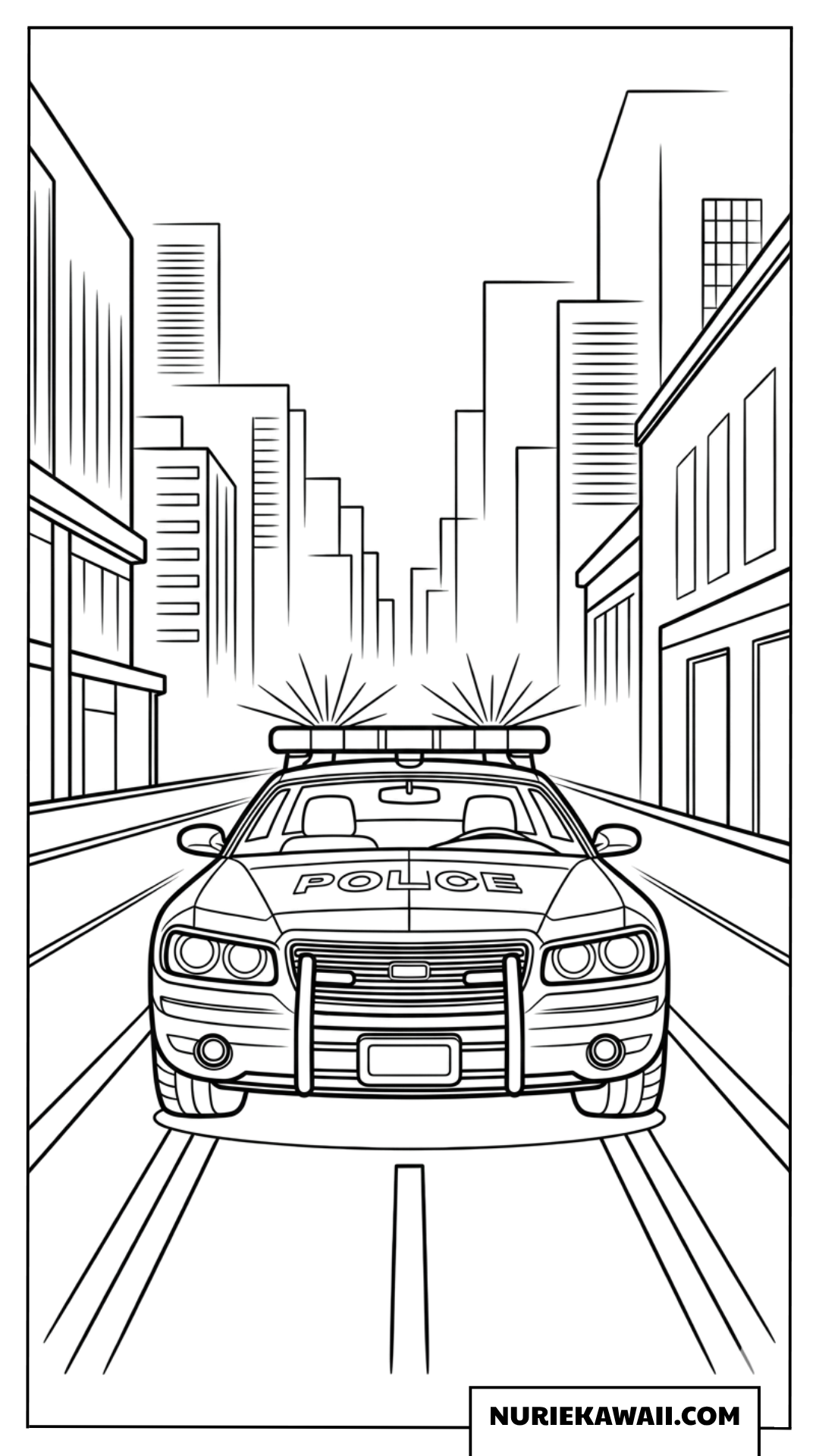 塗り絵 街を走るパトカー