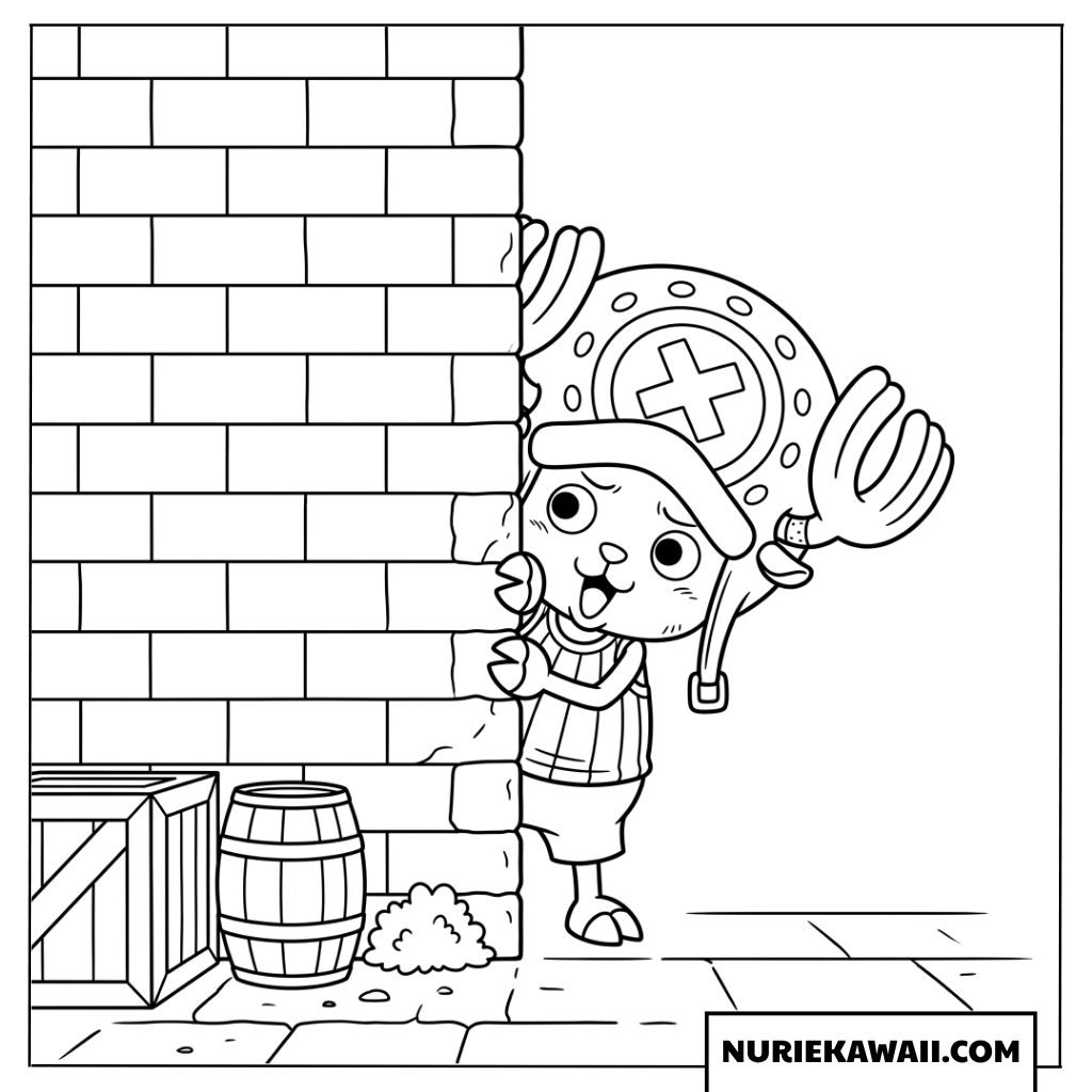 壁に隠れるチョッパーの塗り絵
