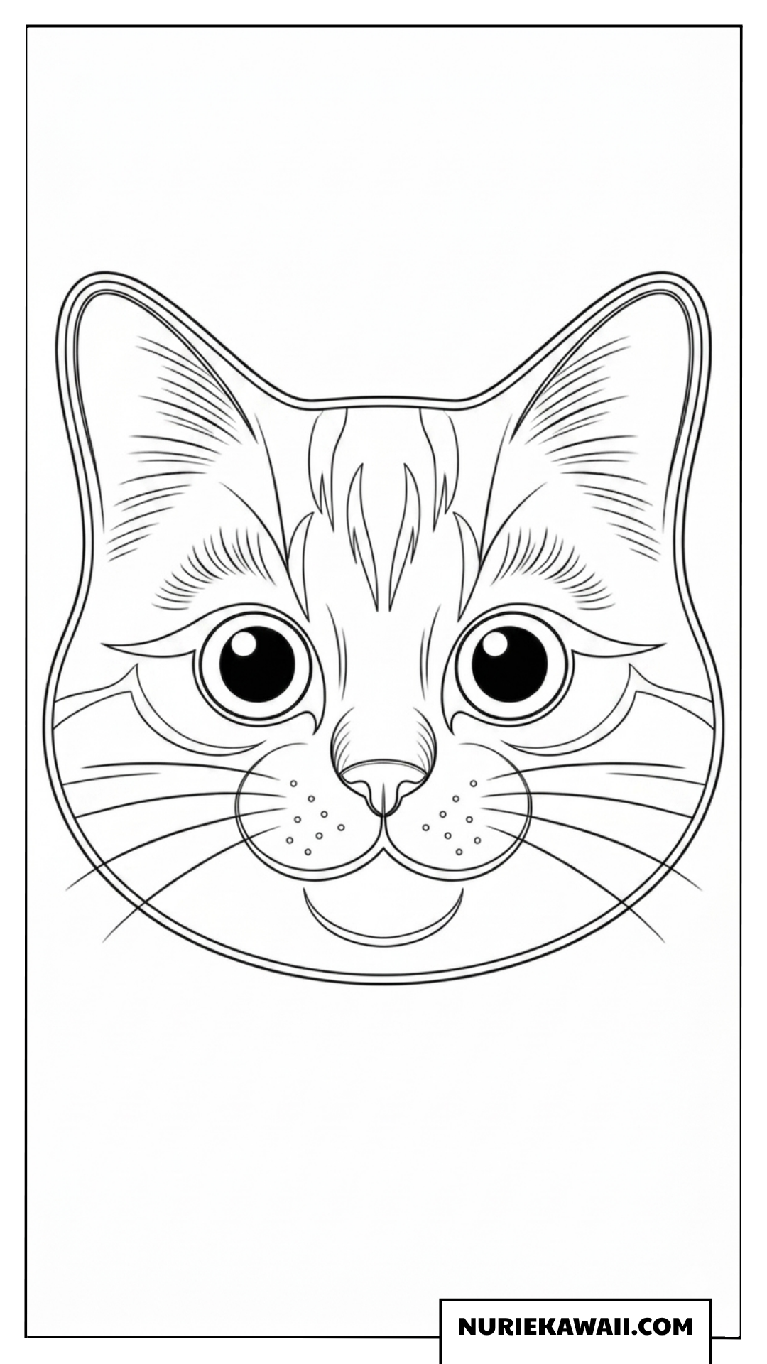 大きな目とにっこり笑顔が魅力的な猫の顔の簡単な塗り絵