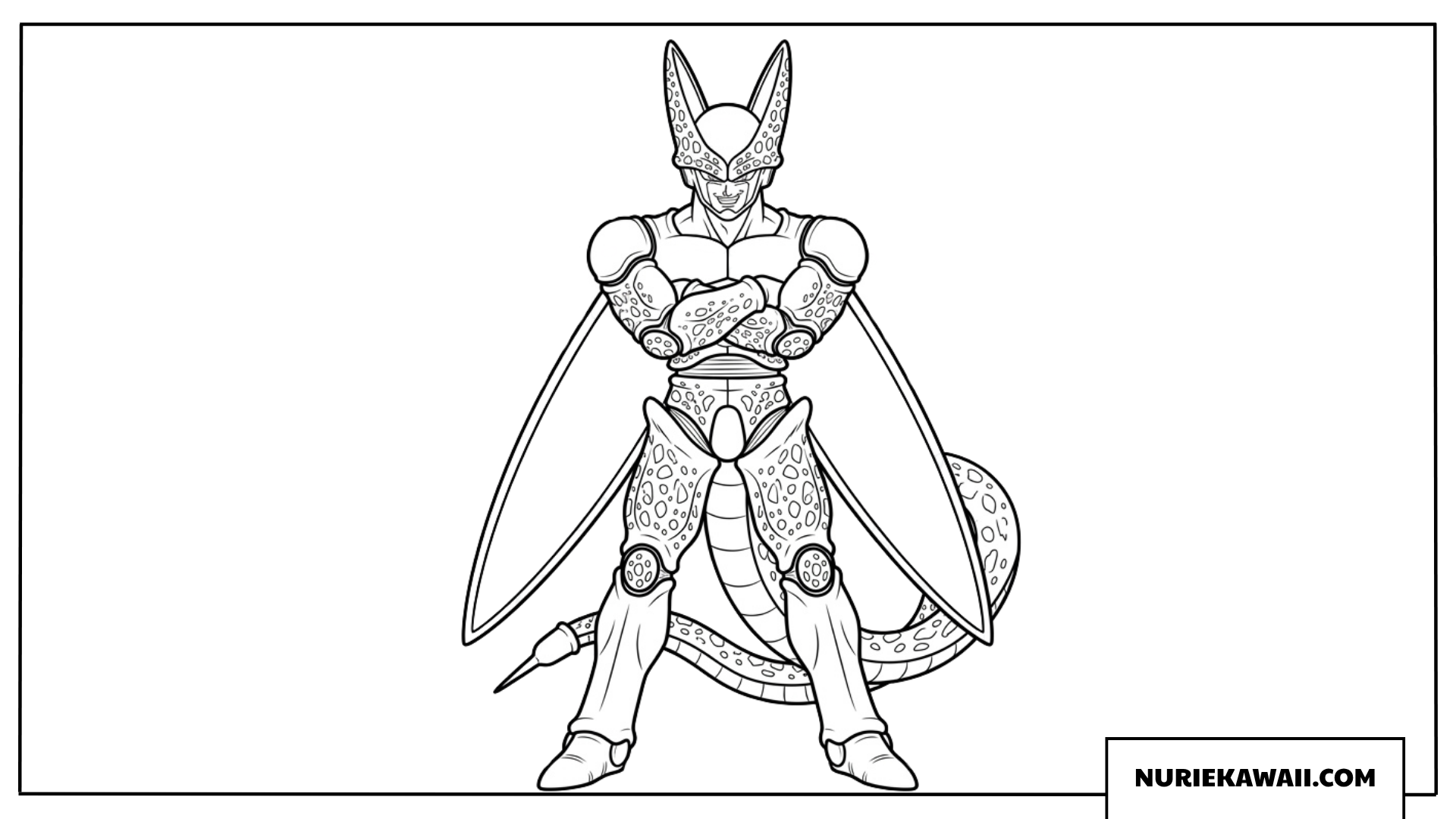 大きな翼を広げて立つ完全体セルの塗り絵