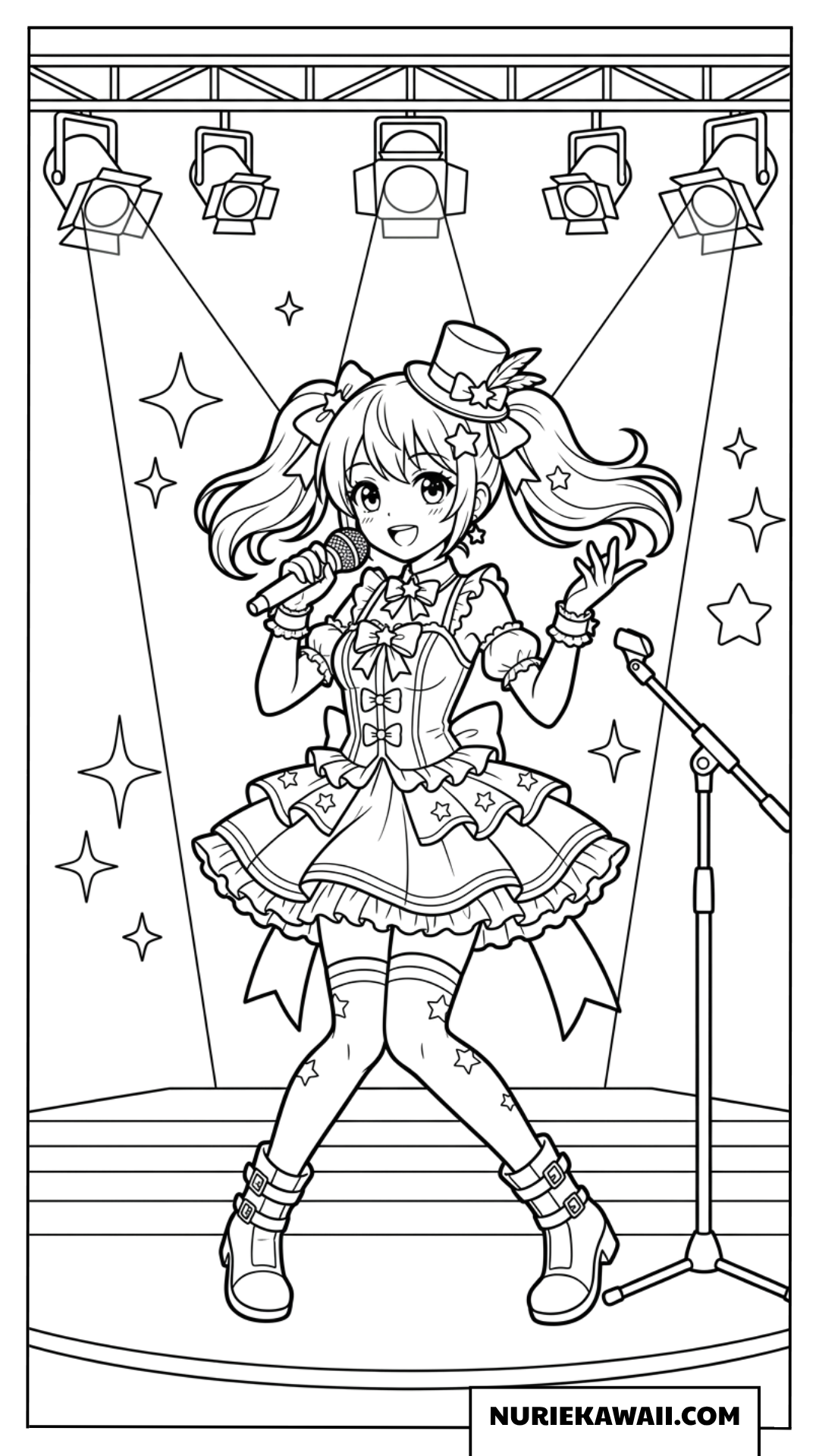 女の子 仕事 ぬりえ - アイドル歌手ステージパフォーマンスの女の子塗り絵