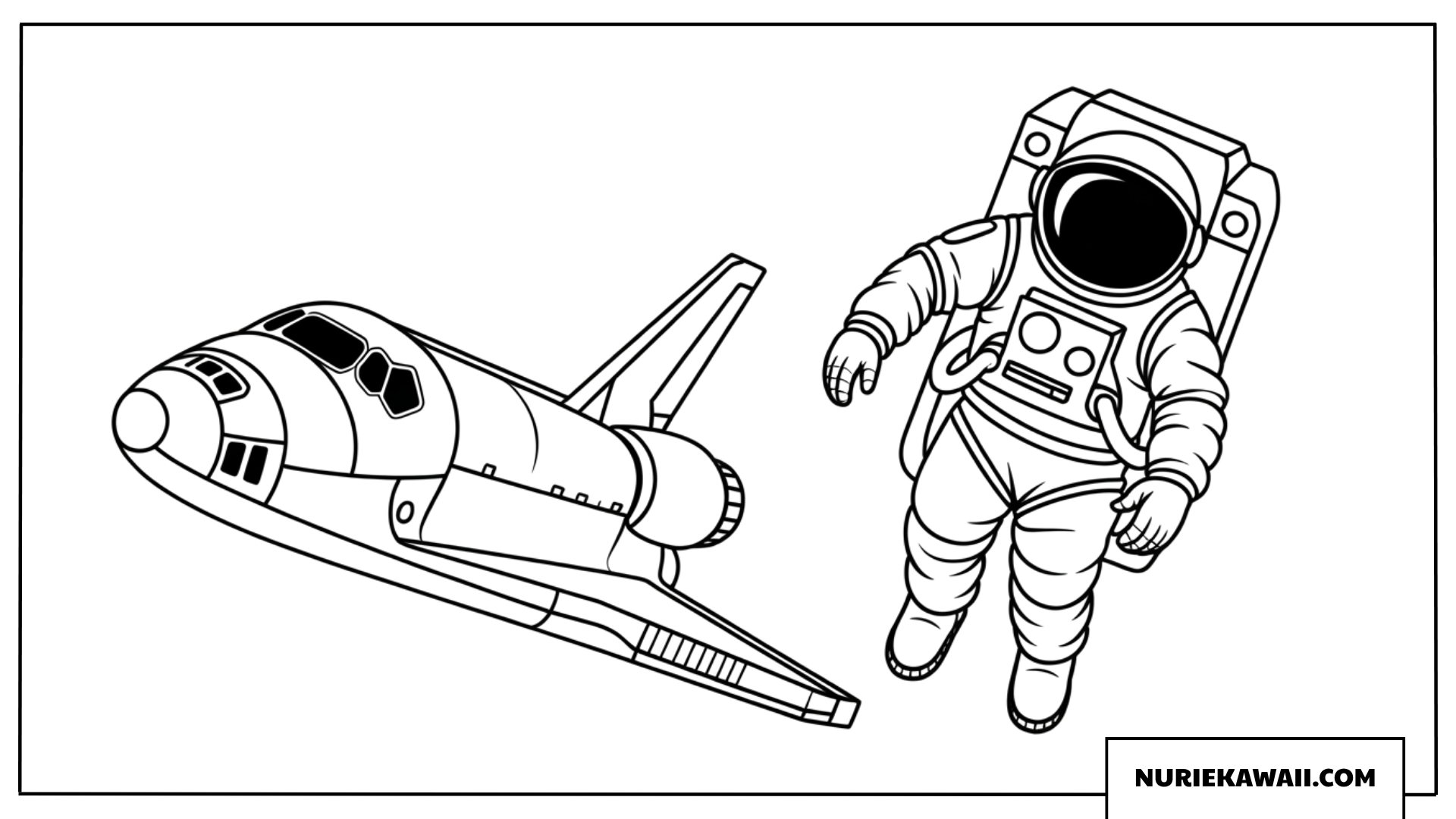 宇宙飛行士とスペースシャトルの塗り絵