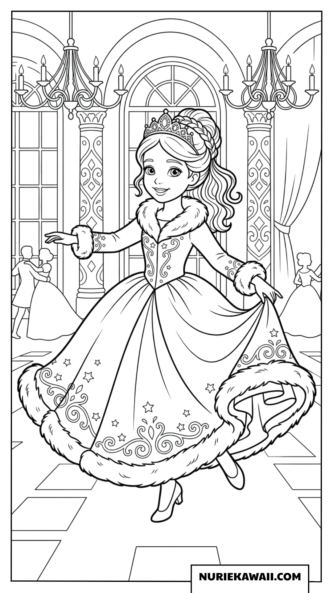 宮殿で踊るプリンセスの塗り絵
