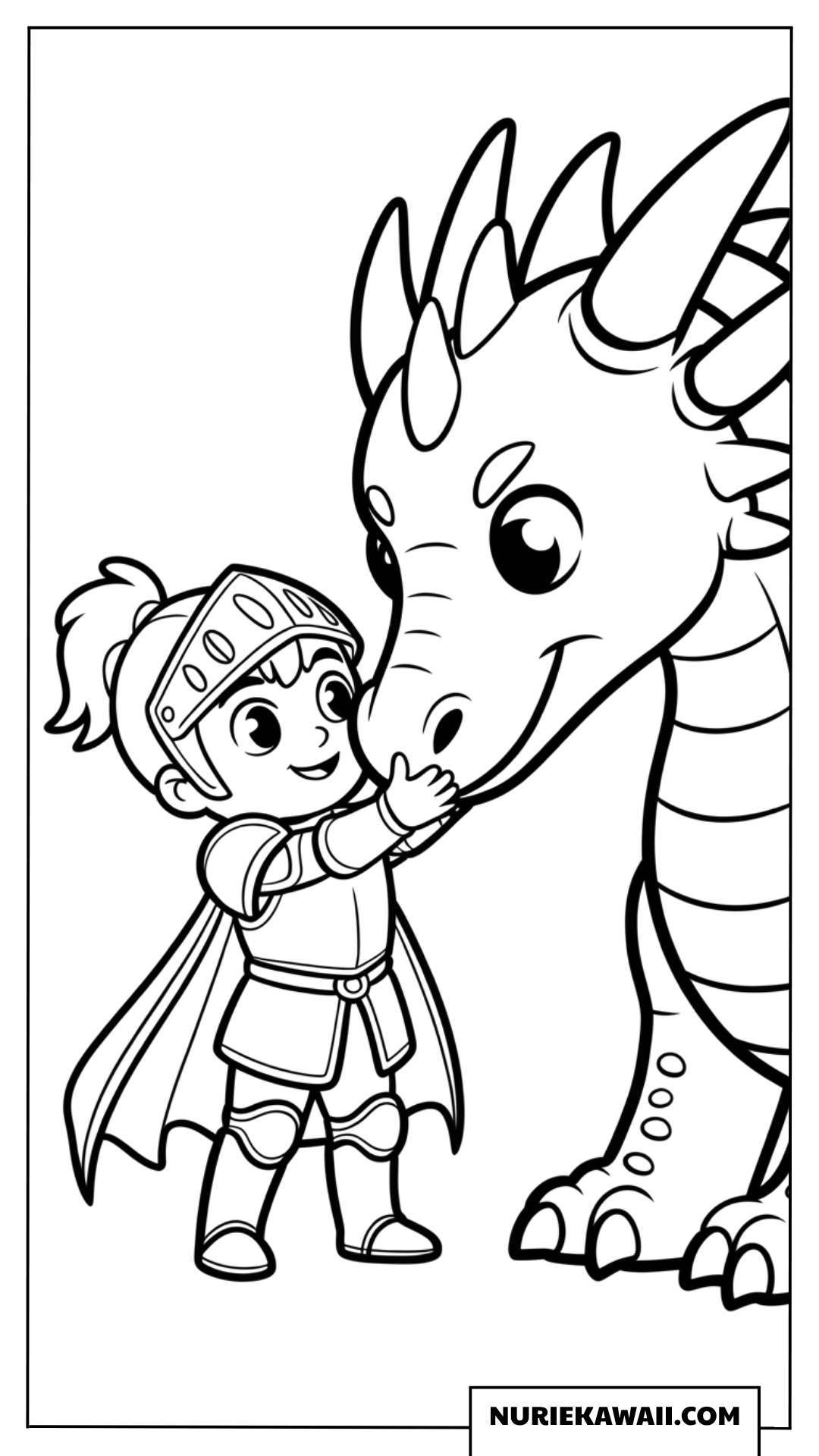 小さな騎士と仲良しなドラゴンの可愛い塗り絵
