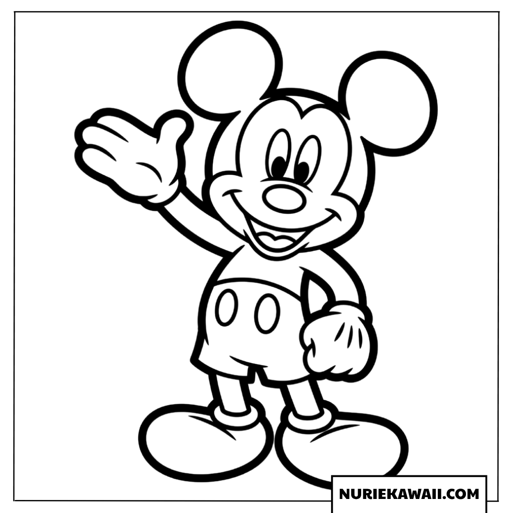 手を振るミッキーマウスの楽しい塗り絵