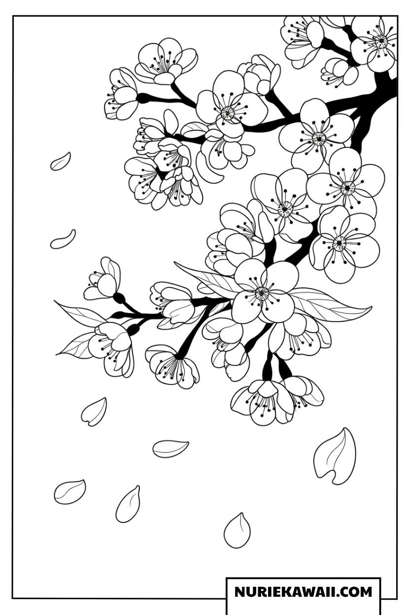 春風に舞う桜の塗り絵