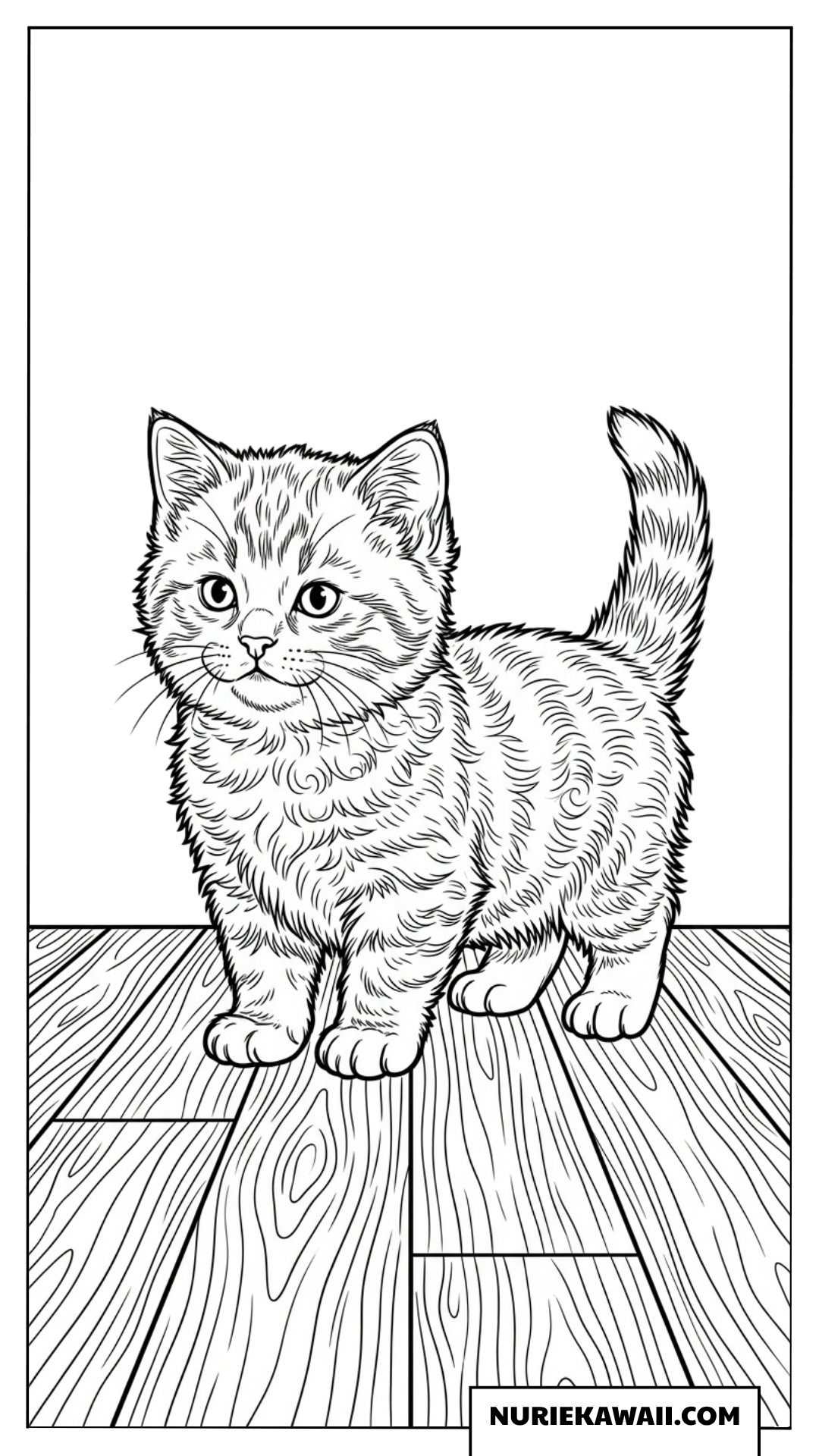 木製の床に立つマンチカン子猫の塗り絵