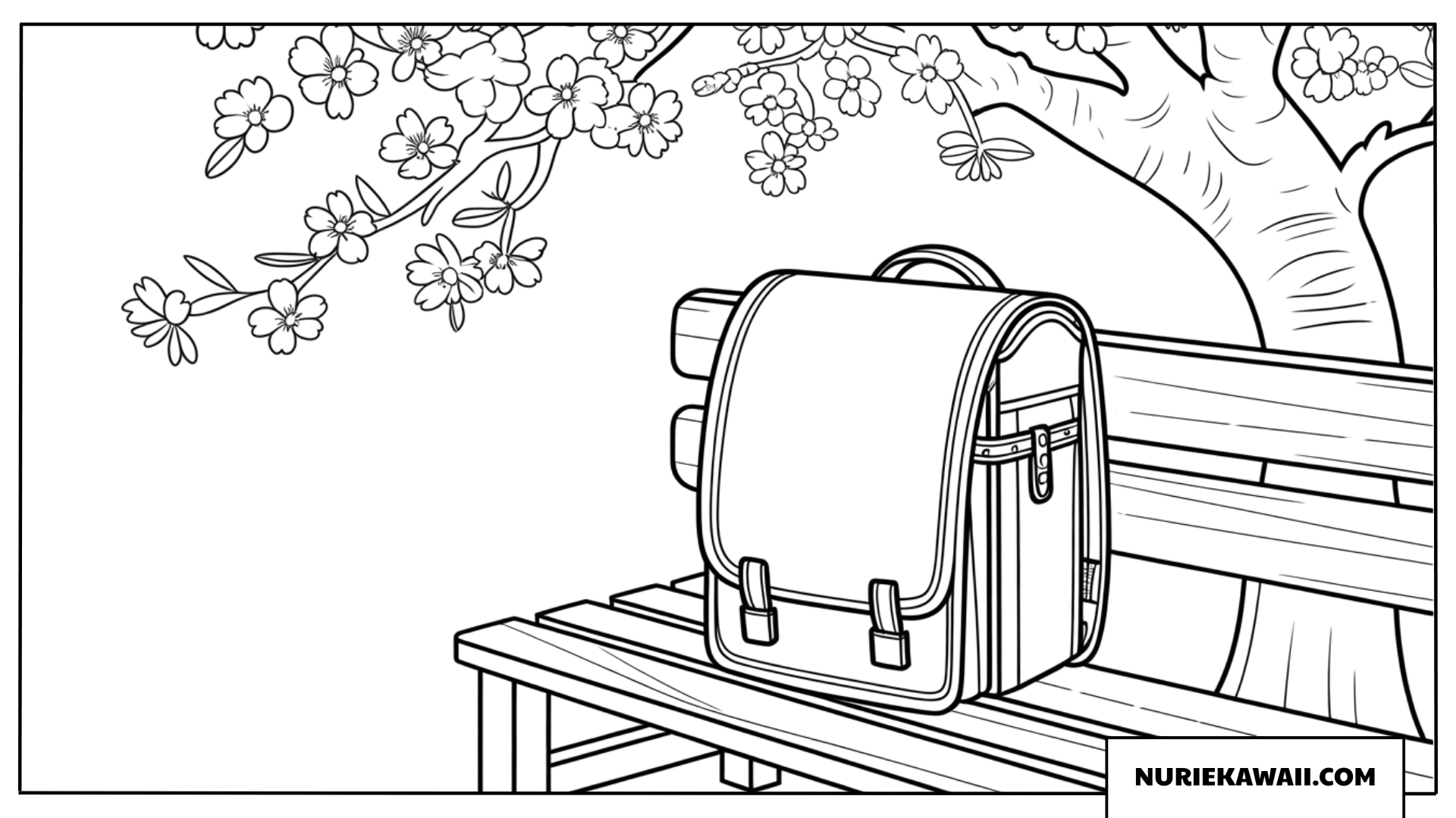 桜の木の下のランドセル塗り絵