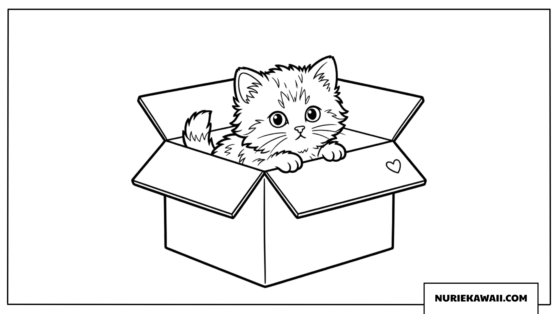 段ボール箱に入った可愛い子猫の癒やし塗り絵
