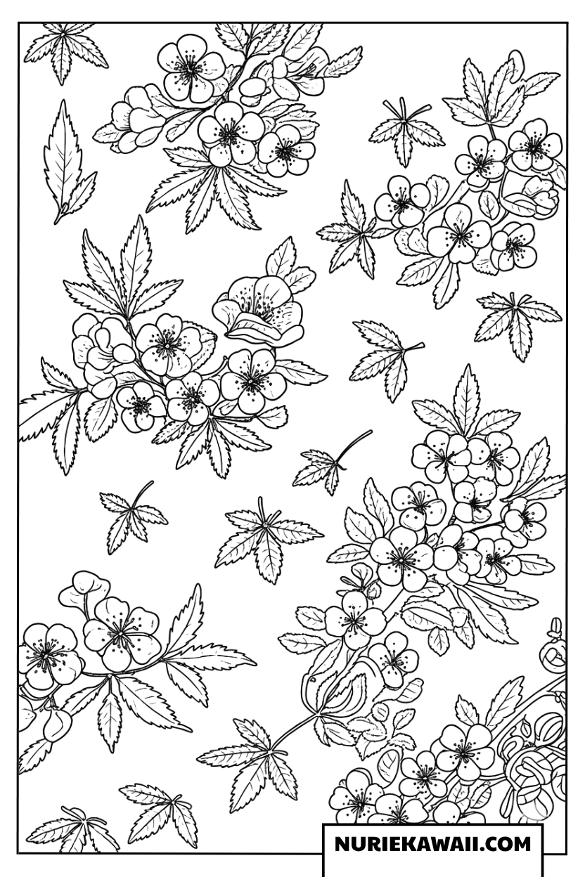 満開の桜の枝の塗り絵