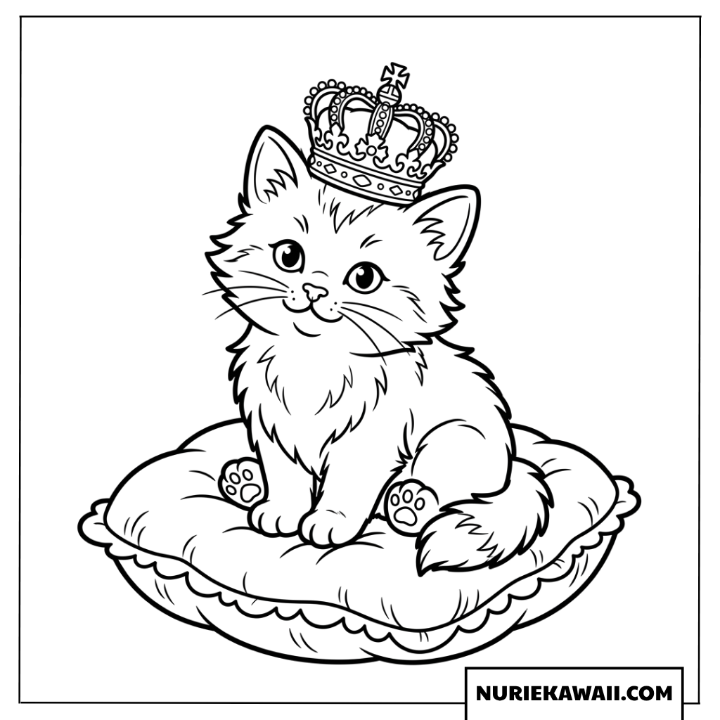 王冠をかぶった子猫の塗り絵
