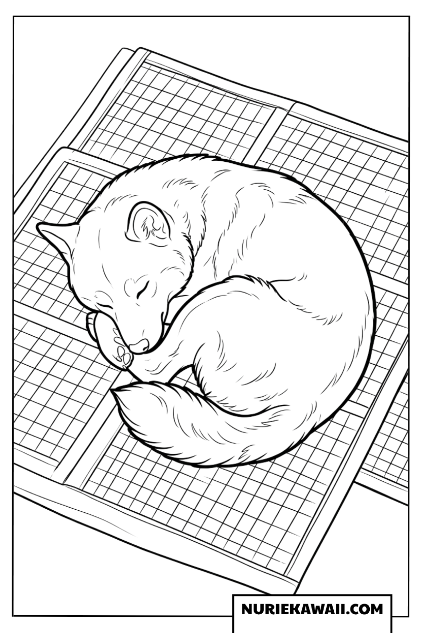 畳の上で丸くなってお昼寝する柴犬の塗り絵