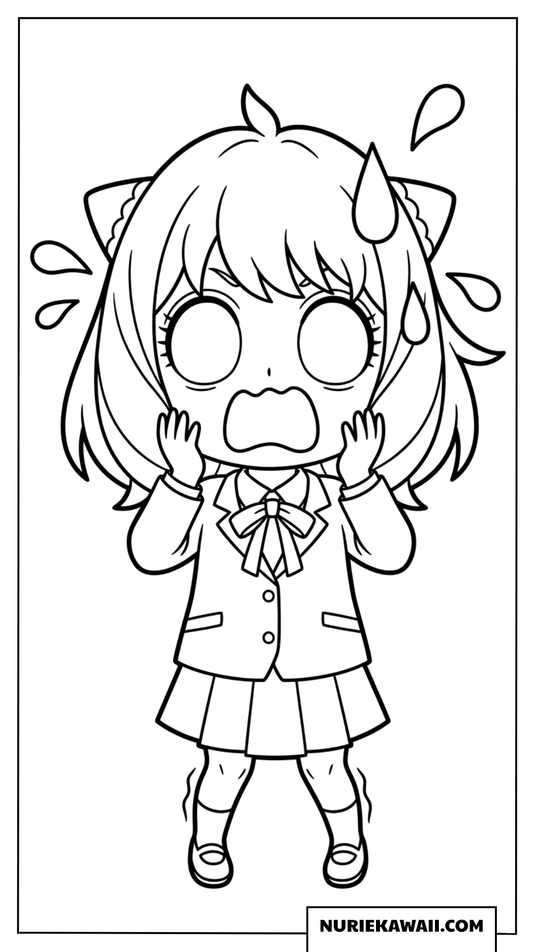 目を丸くしてショックを受け冷や汗を流すちびキャラアーニャの塗り絵