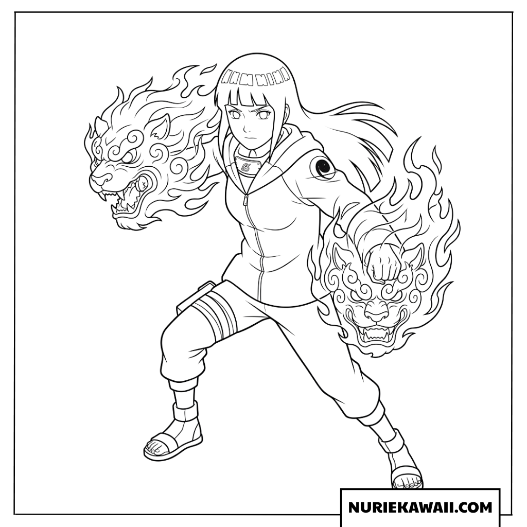 秘術の柔歩双獅拳を発動して真剣に構える日向ヒナタの塗り絵