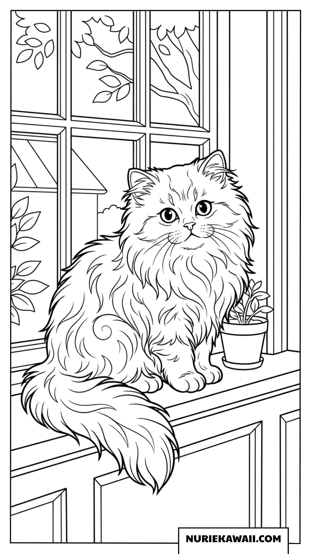 窓辺のペルシャ猫の塗り絵
