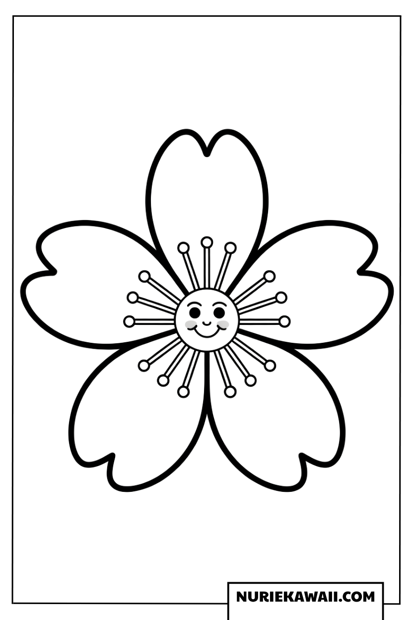 笑顔の桜の花の塗り絵