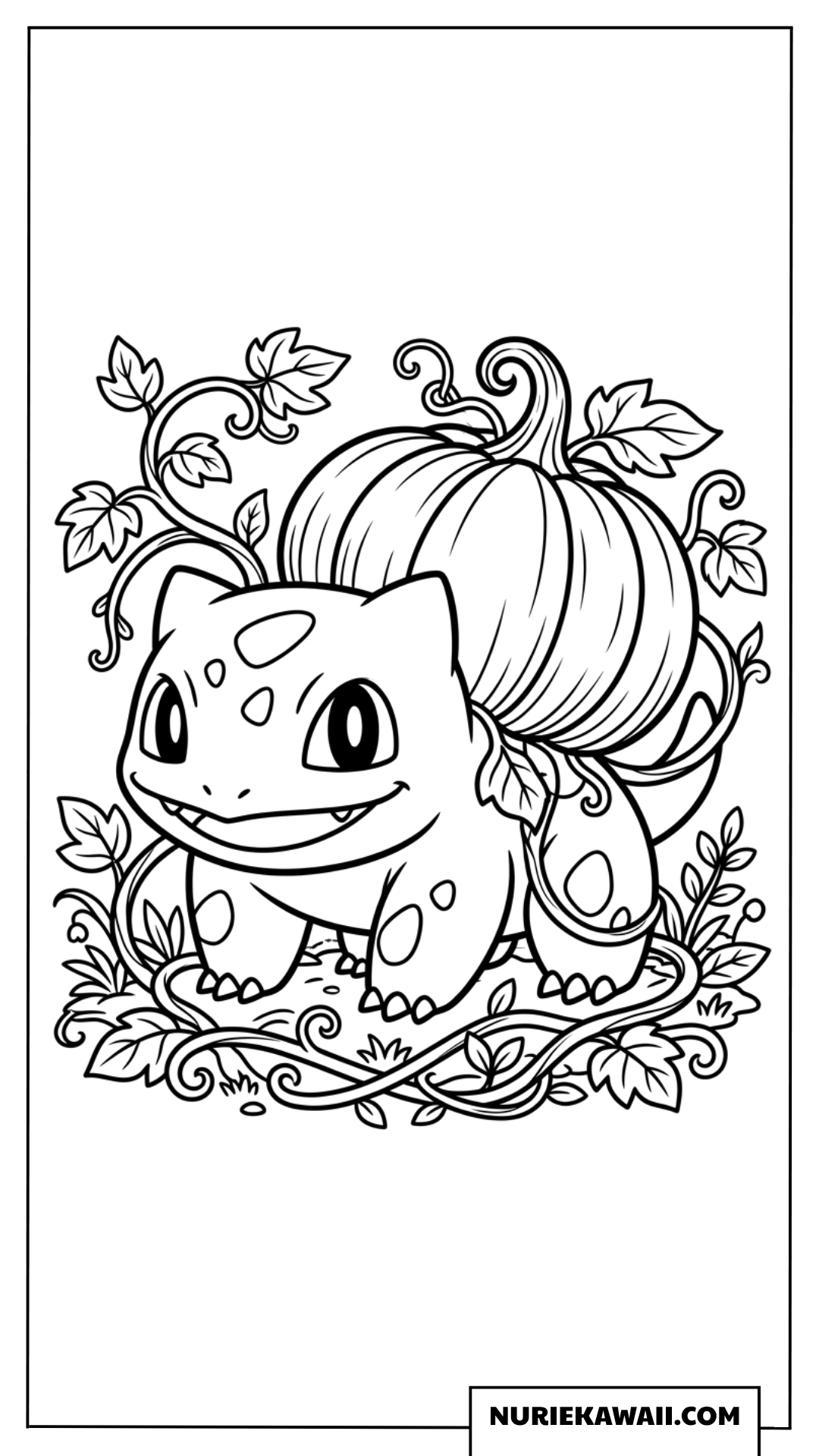 背中に大きなハロウィンカボチャを背負ったフシギダネの塗り絵