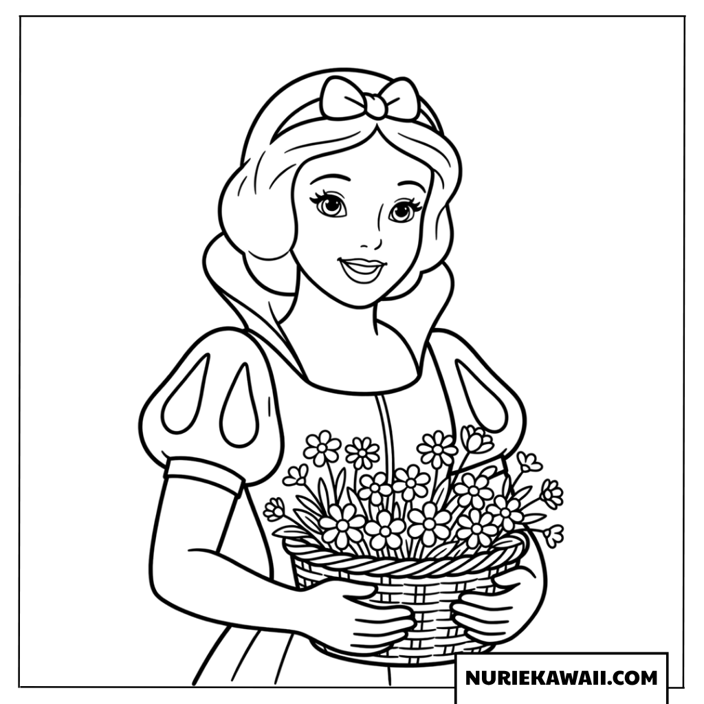 花かごを持った白雪姫の塗り絵