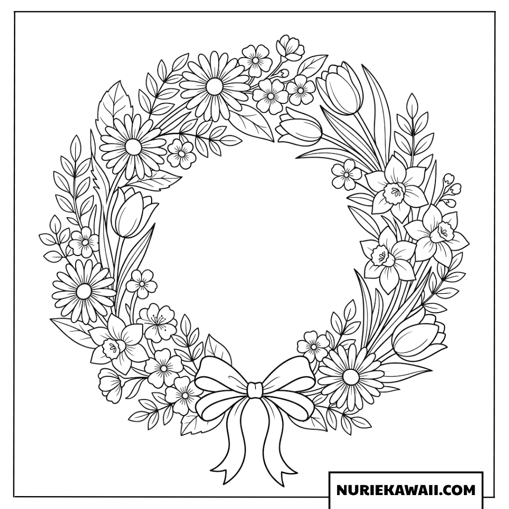 花のリース飾りの塗り絵