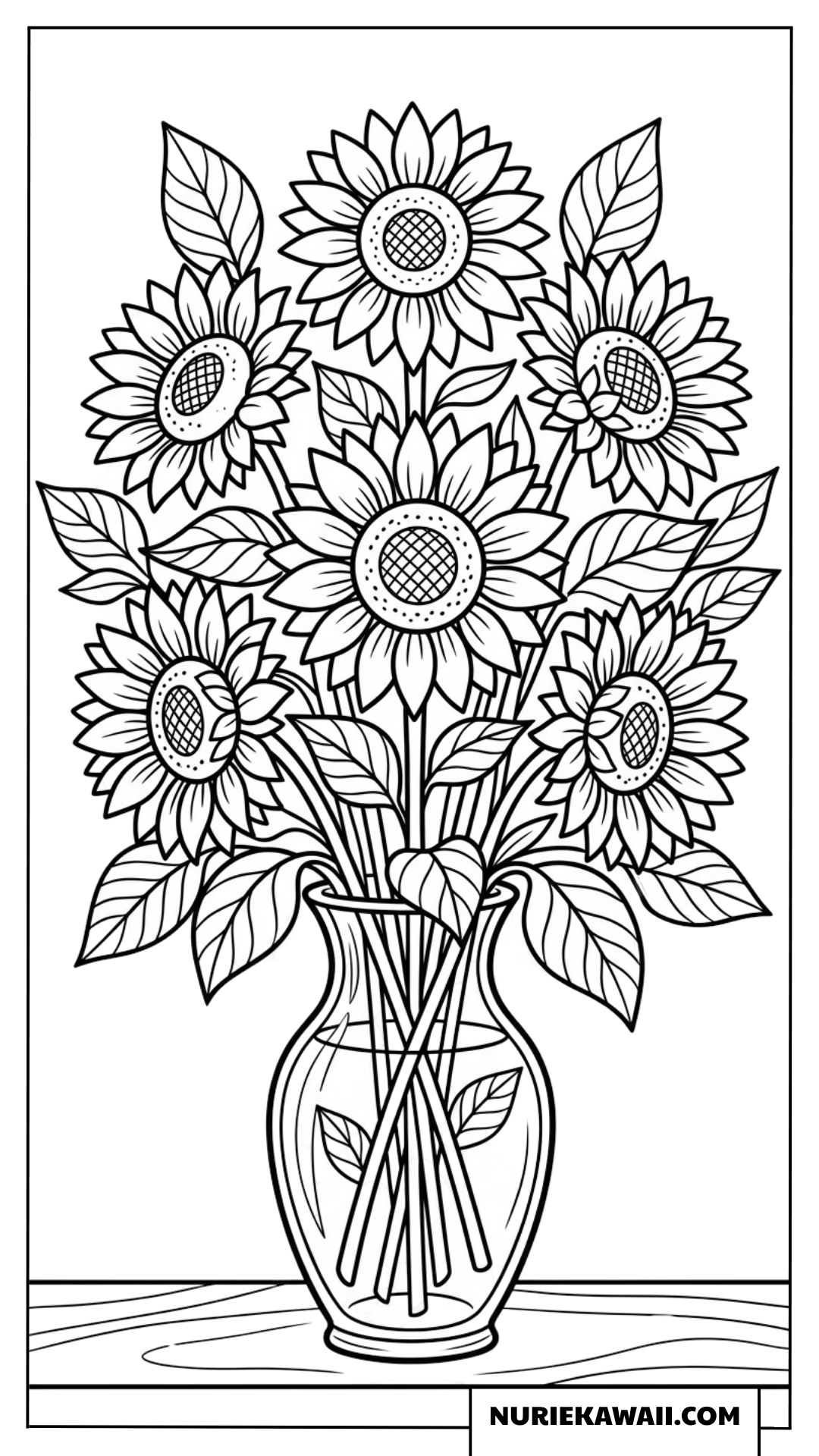 花瓶に生けられた美しいひまわりの花束の塗り絵