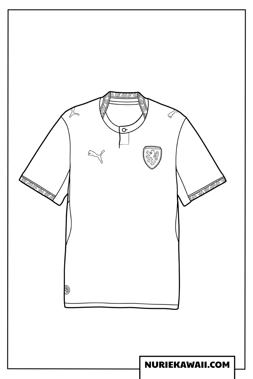 襟付きのクラシックなチェコ共和国代表ユニフォーム塗り絵