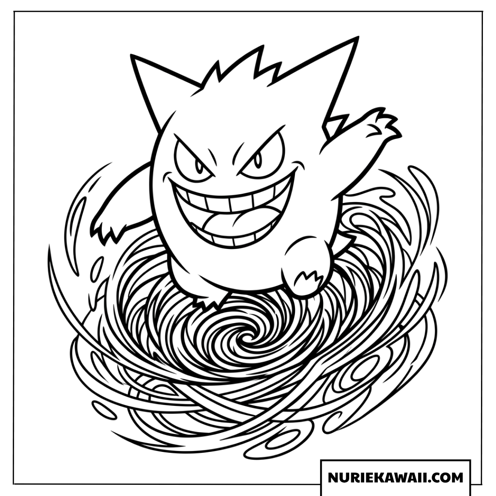闇の渦巻きから飛び出すいたずらっ子ゲンガーの塗り絵
