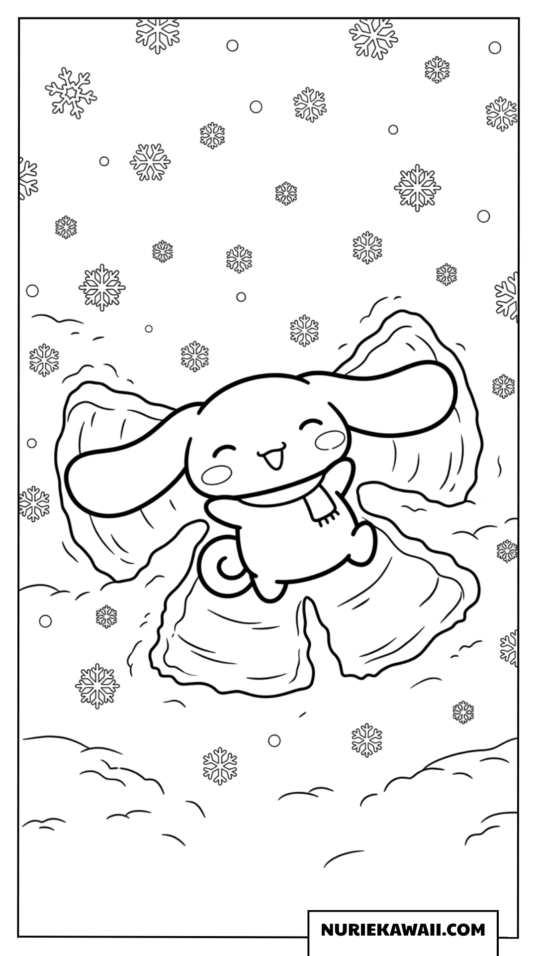 雪の上で天使を作るシナモロールの塗り絵