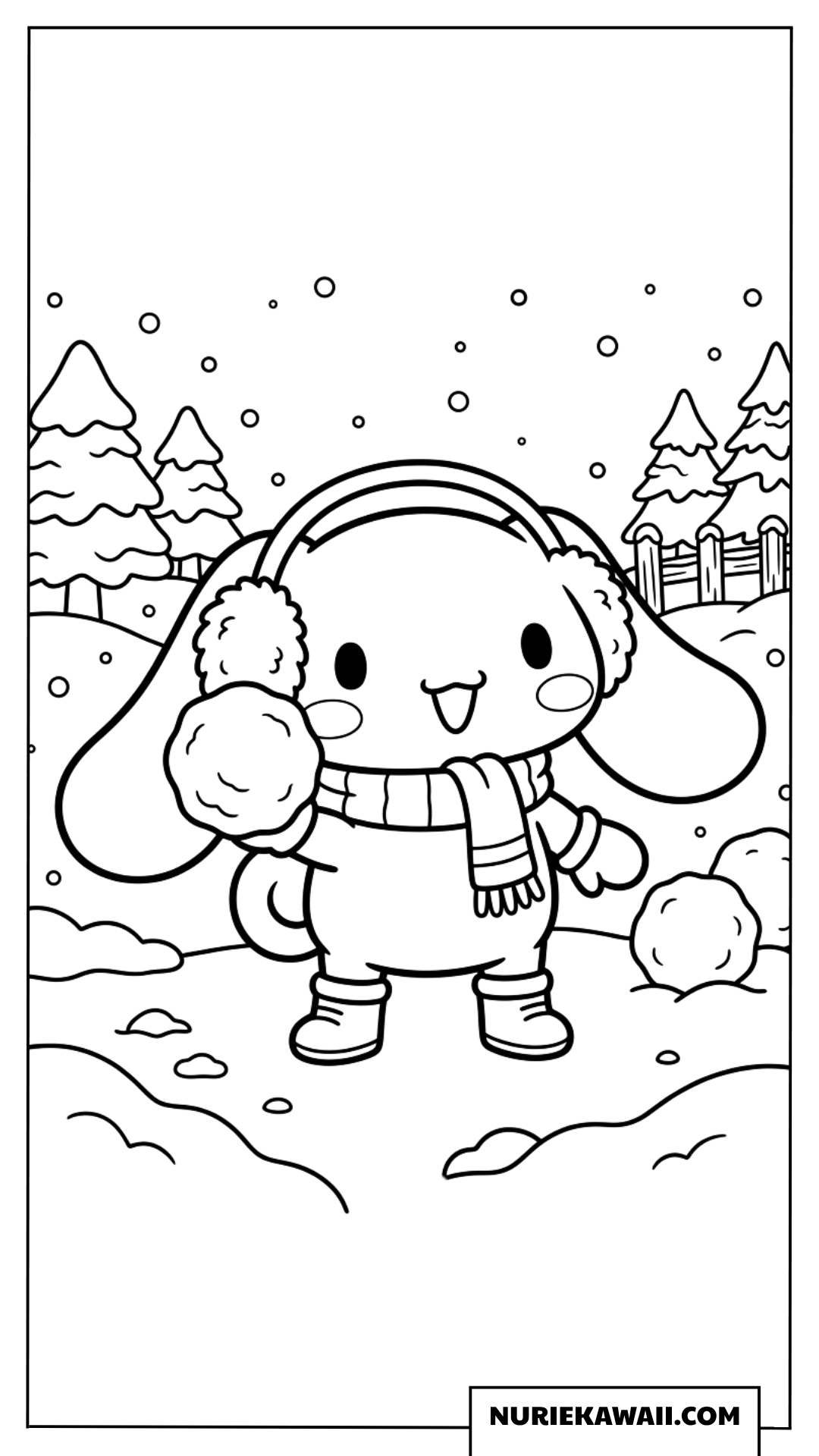 雪玉遊びをするシナモロールの塗り絵