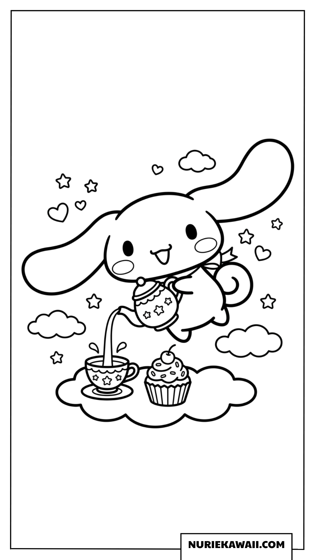 雲の上でティータイムを楽しむシナモロールの塗り絵