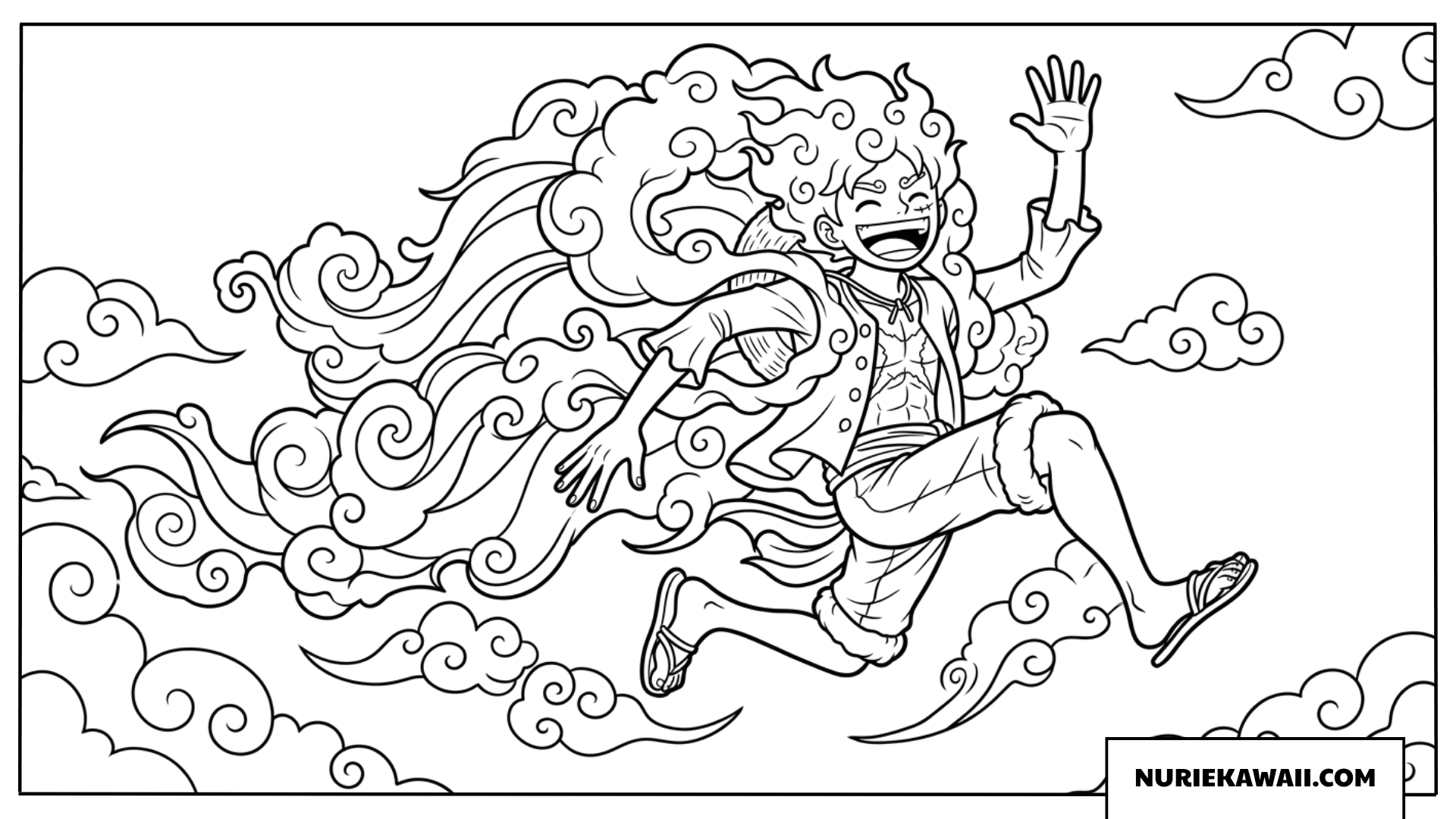 雲の上を陽気に駆け抜けるワンピースのルフィギア5の塗り絵