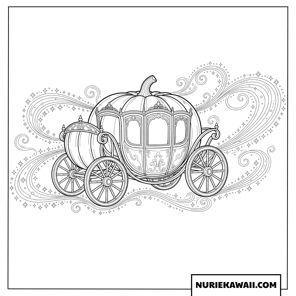 魔法で作られたシンデレラのかぼちゃの馬車の塗り絵