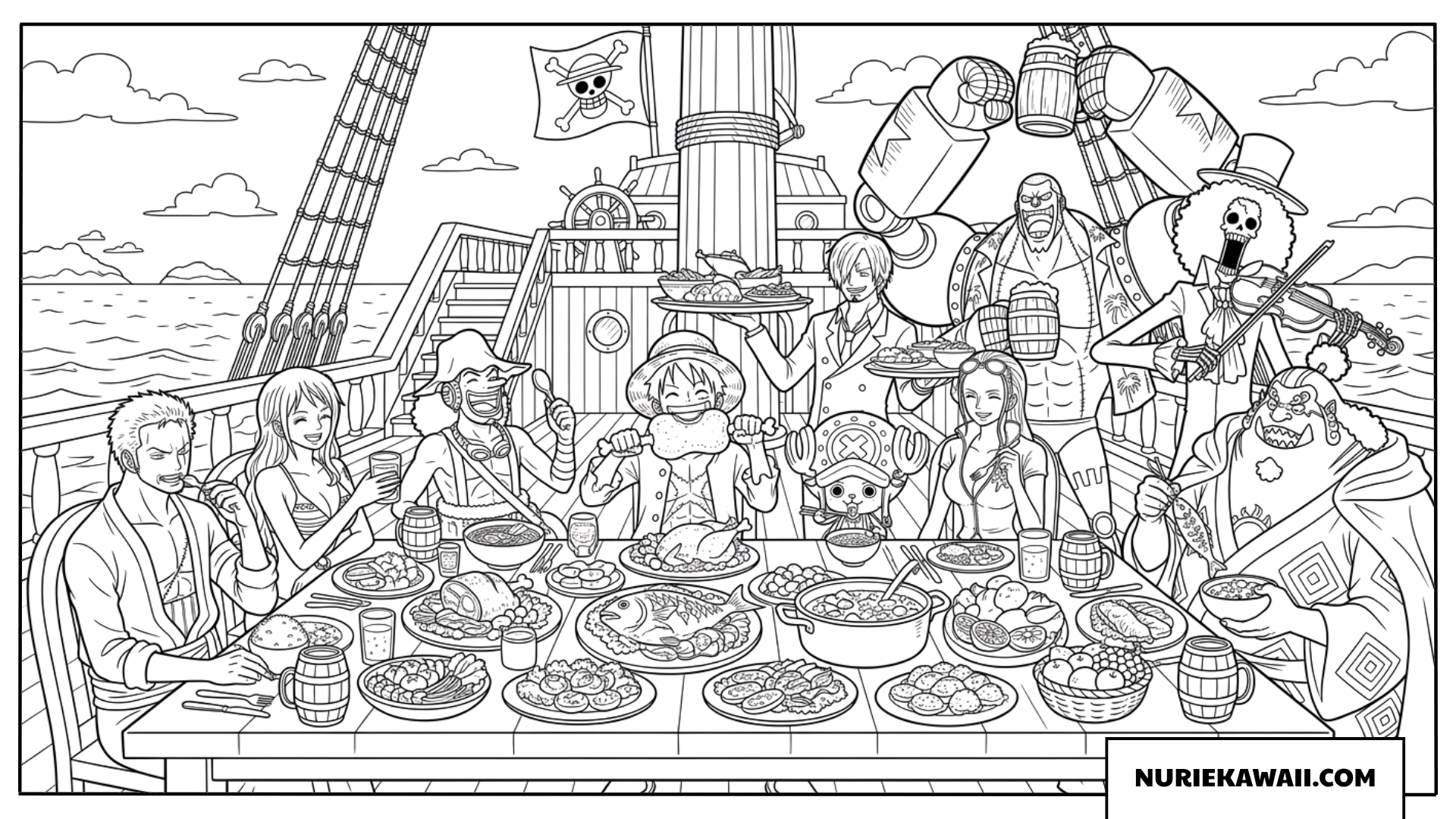 麦わらの一味の宴の塗り絵
