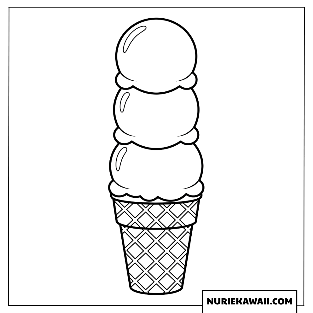 3つのったボリューム満点のアイスクリームの簡単塗り絵