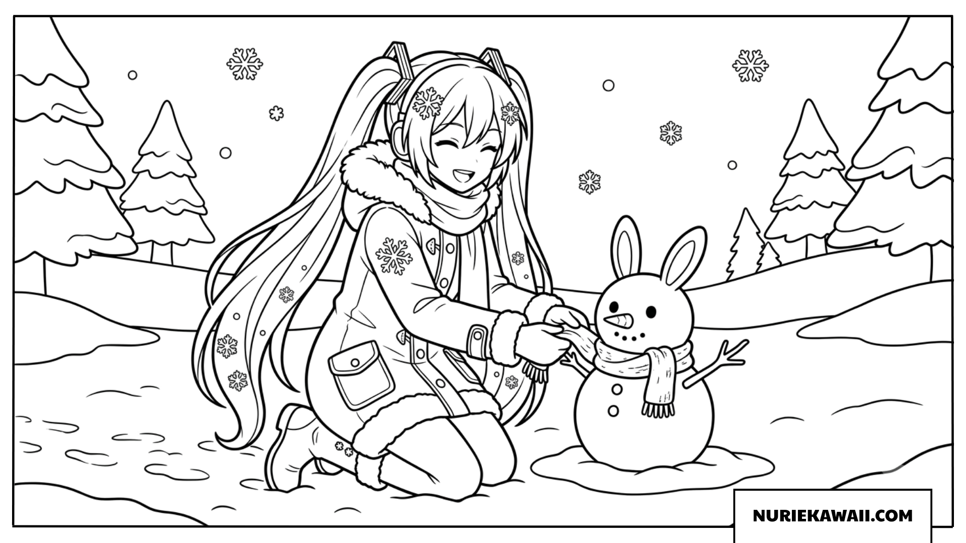 うさぎの雪だるまと初音ミクの塗り絵