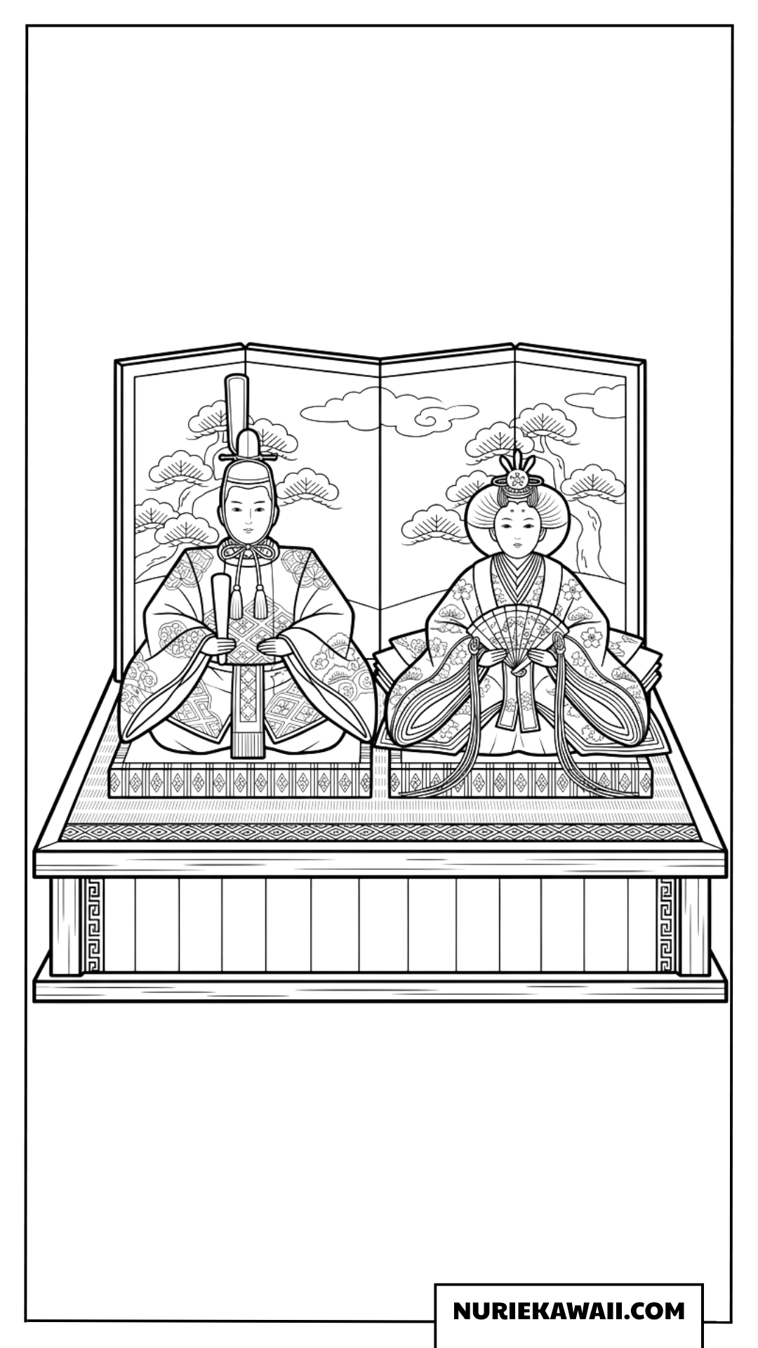 お内裏様とお雛様の親王飾りの塗り絵