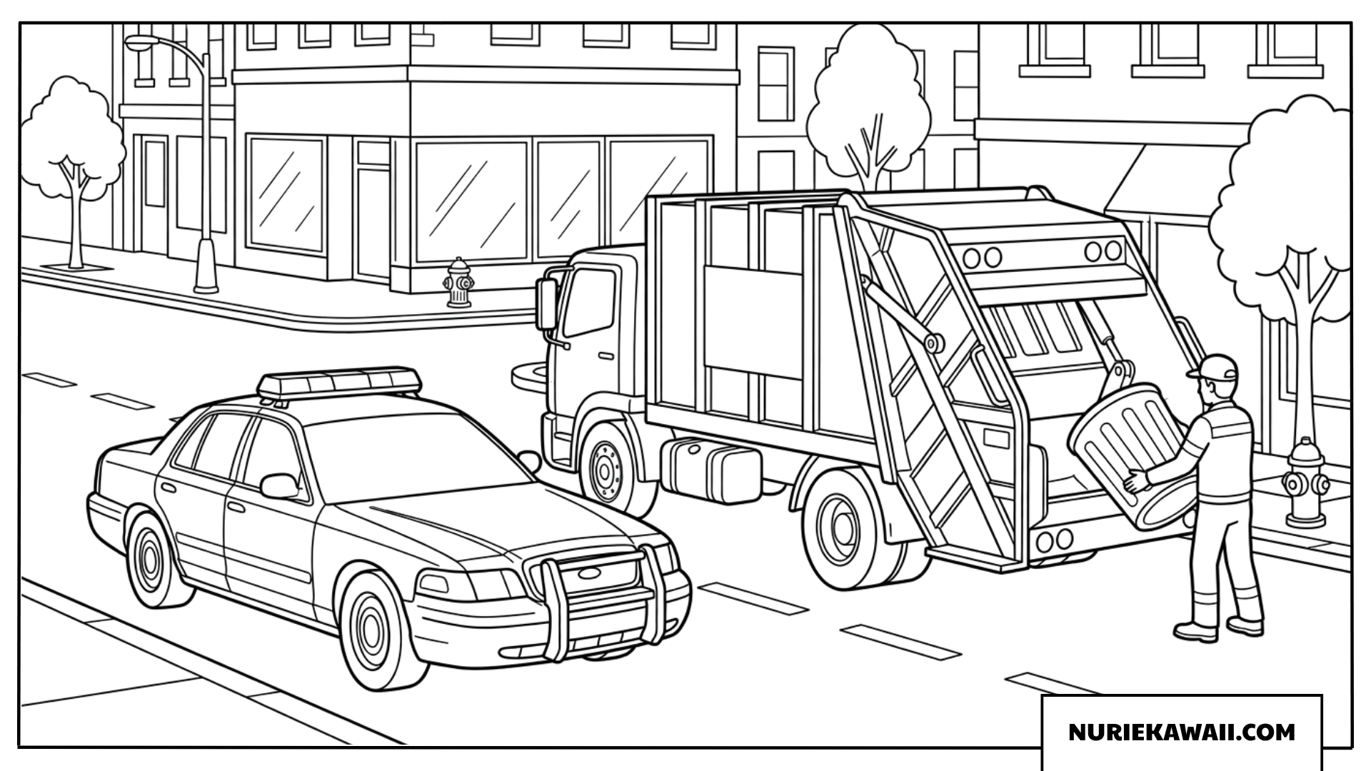 ごみ収集車とパトカーの塗り絵